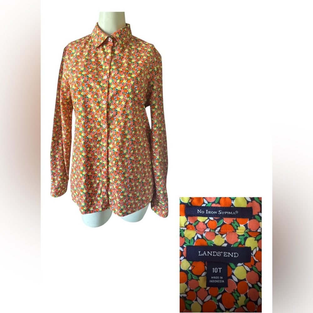 Lands' End Fruit Print Button Down Top size 10T Materials: 100% Baumwolle